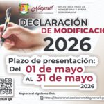 Gobierno del Estado de Nayarit invita a realizar la Declaración Patrimonial y de Intereses de Modificación 2026.